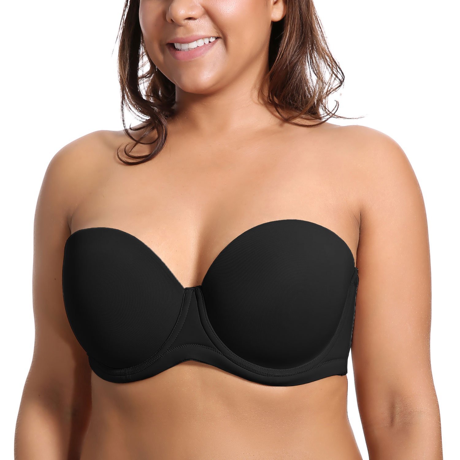 Close-up of underwire detailing on strapless bra
